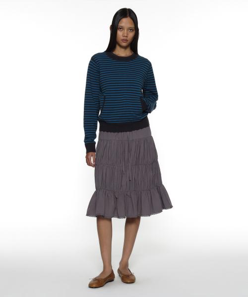 PWC 레이스 트림 티어드 미디 스커트_차콜