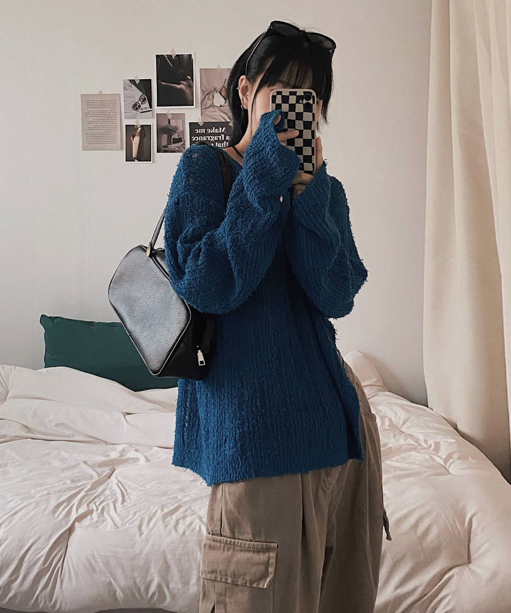 [주문폭주/여리핏] 모코 루즈핏 시스루 니트 - 4 color