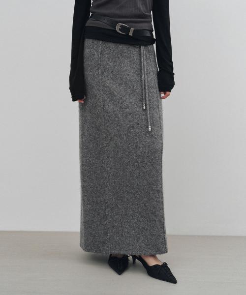 스트랩 맥시 울 니트 스커트 그레이 MDSK024GRAY