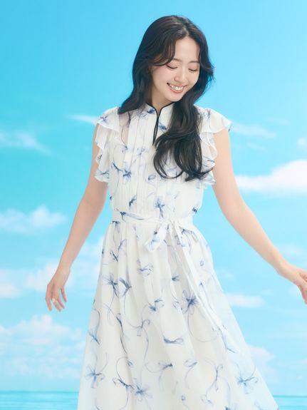 【USAGI ONLINE限定】フリルスリーブリボンプリントワンピース