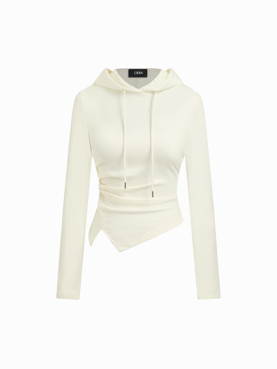 Cotton-blend Drawstring Ruched Hoodie