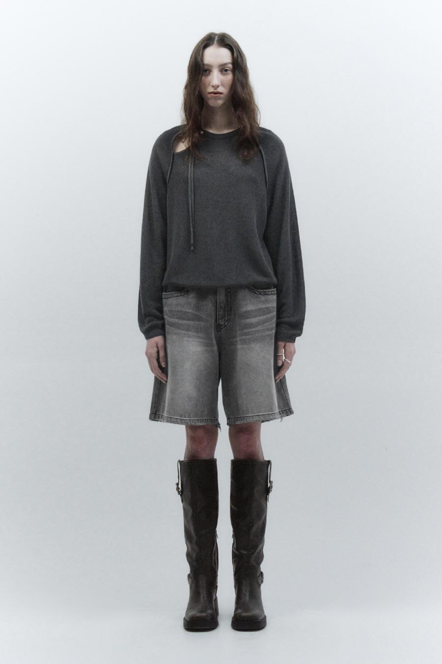 [CALIK] 와이드 버뮤다 데님 DARK GREY
