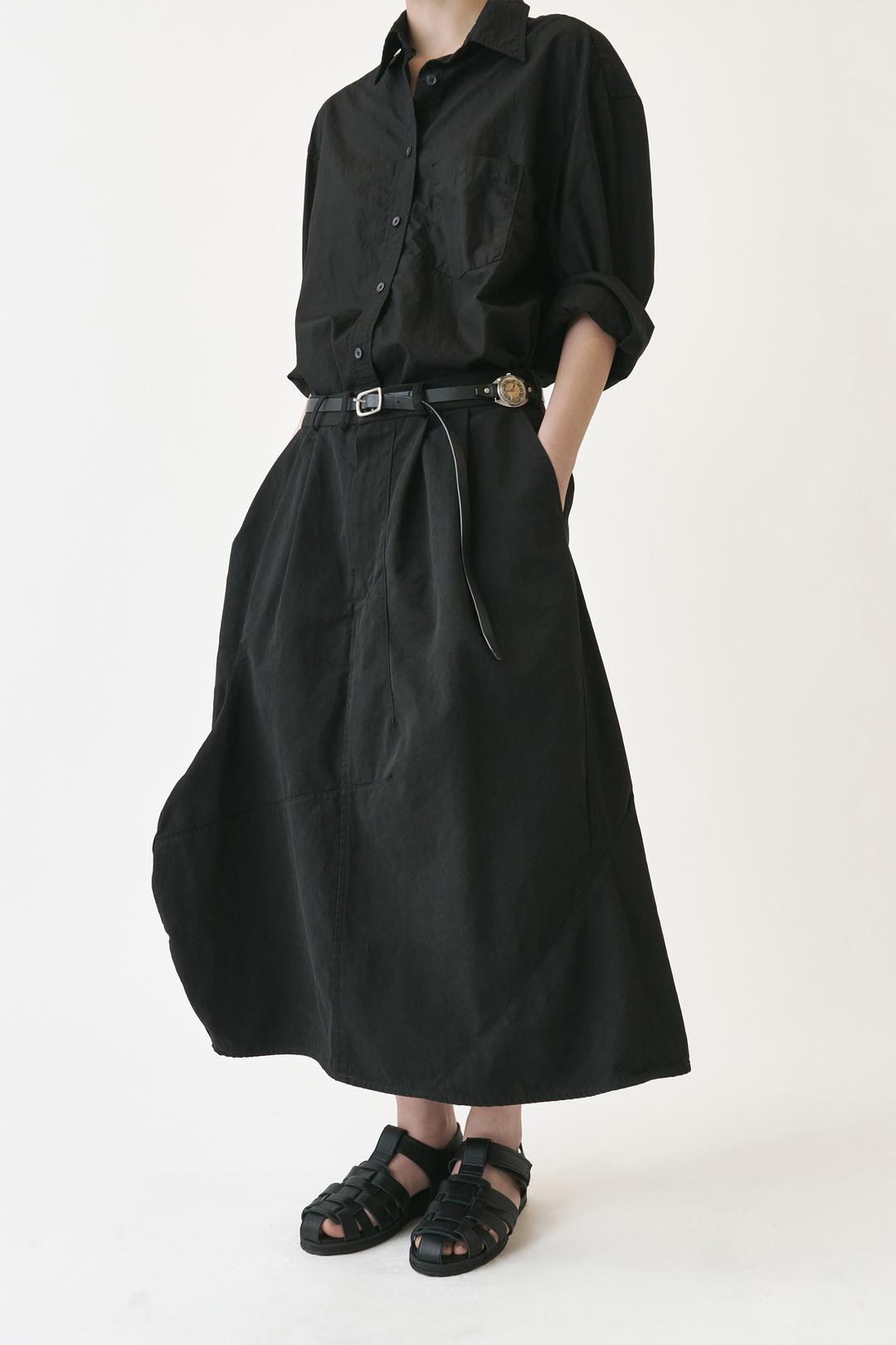 FOR WOMEN / BLACK BOIL EFFECT COTTON DRILL STRUCTURED SKIRT (ECP GARMENT PROCESS)