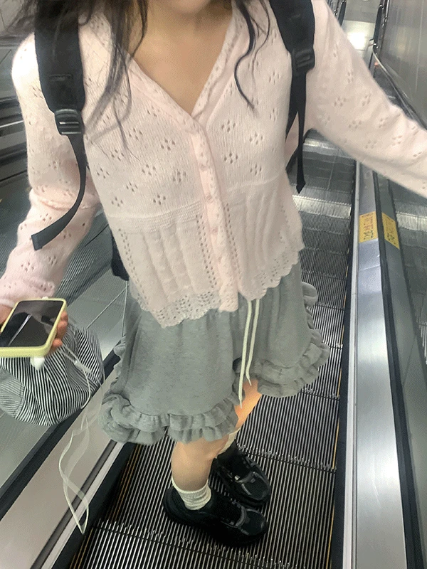 퐁디오 펀칭 레이스 물결 가디건