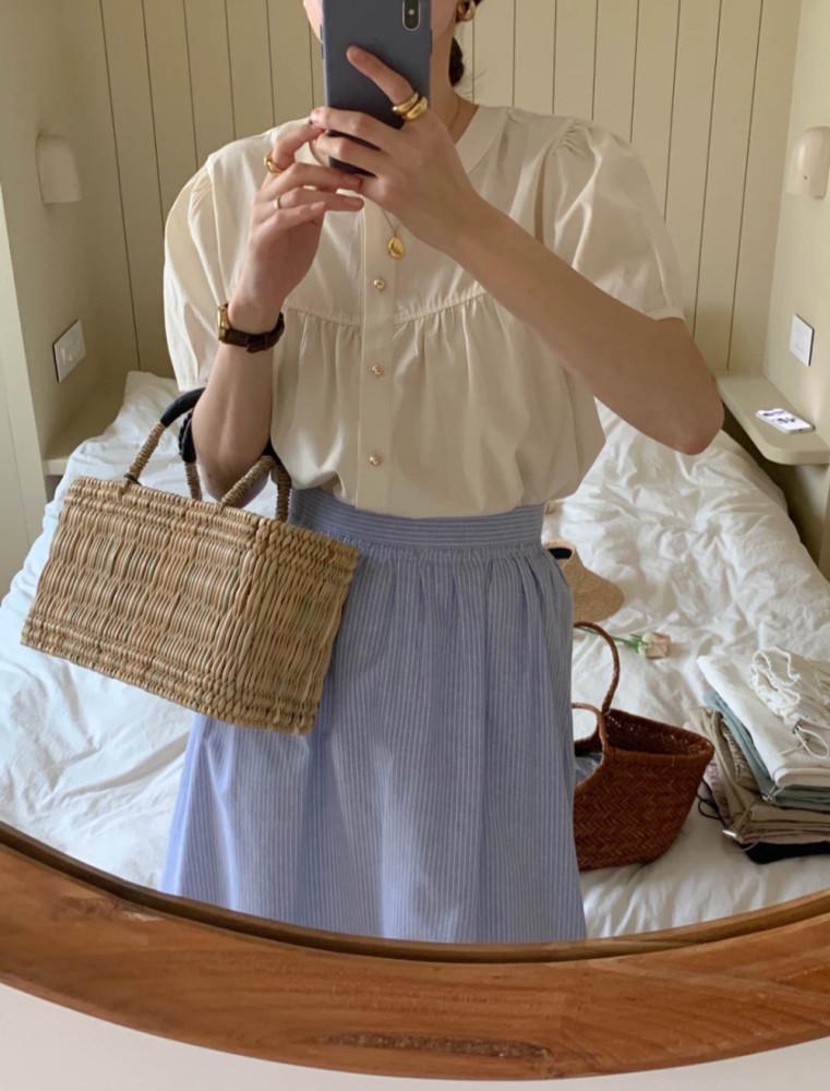 아잉 are ing 웨이 금장 반팔 투웨이 블라우스