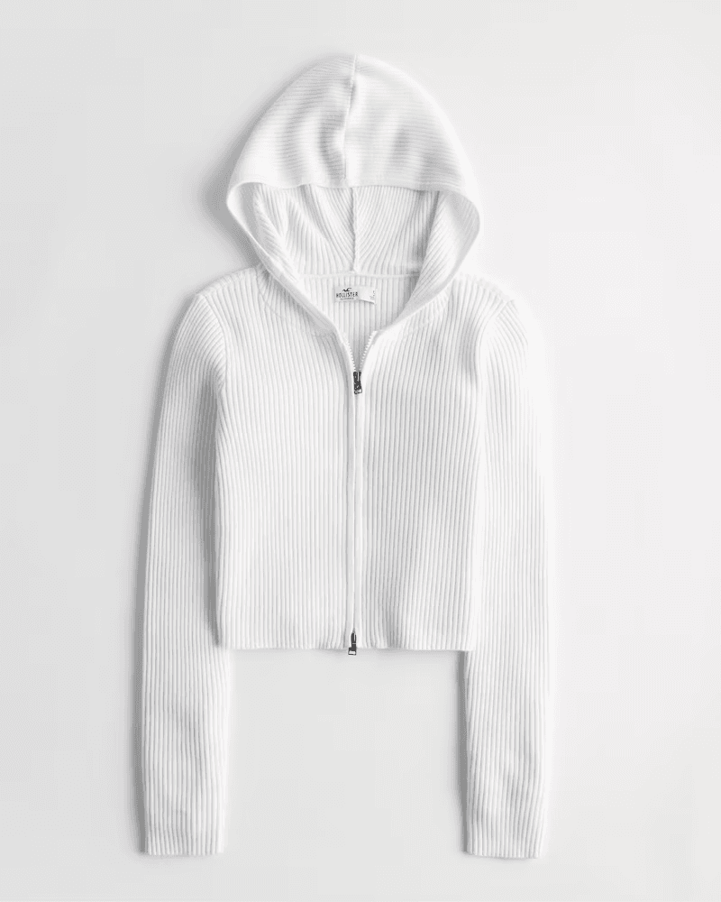 Ribbed Full-Zip Hooded Cardigan