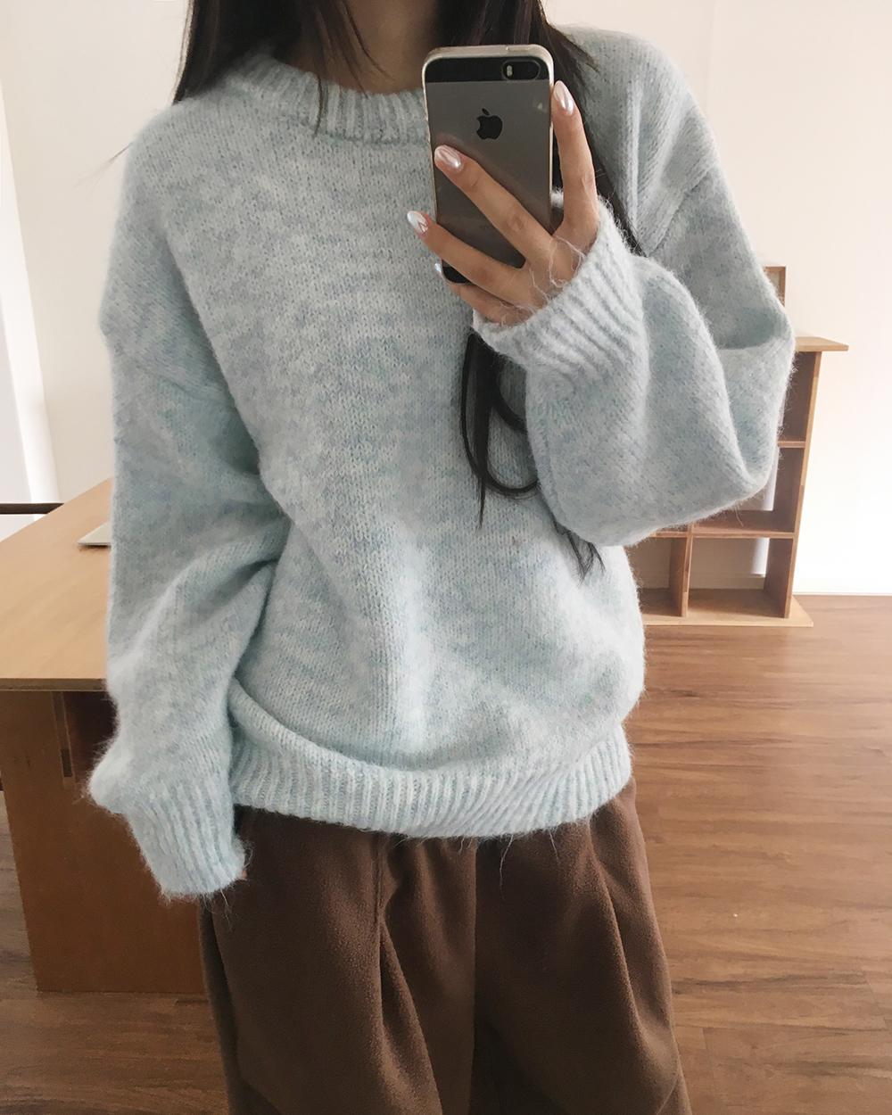 원더원더 [MD픽/5col🧶] 코모 울 보카시 파스텔 도톰 루즈핏 라운드 니트