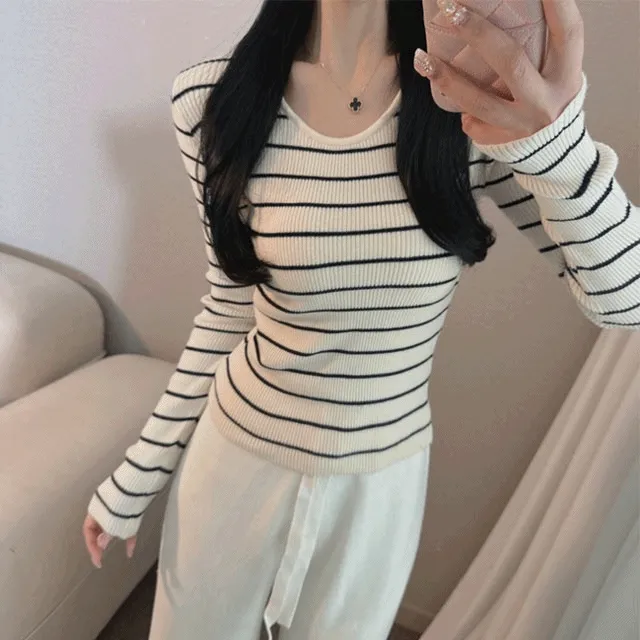 부분❤️당일배송❤️슬림핏 u넥 골지 니트