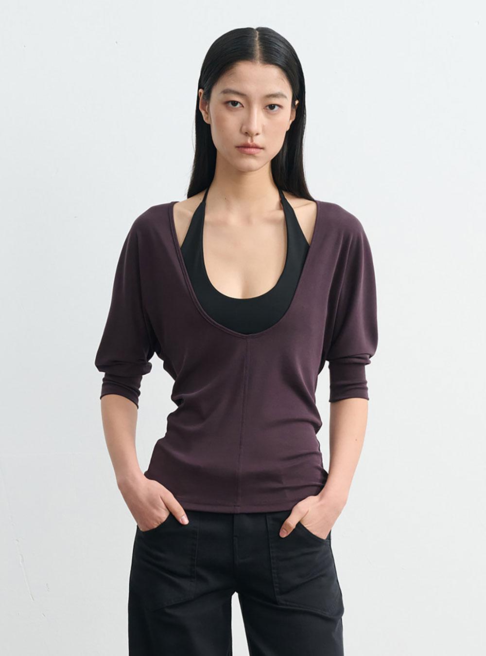 Deep Layer Cut Drape Top (2color)
