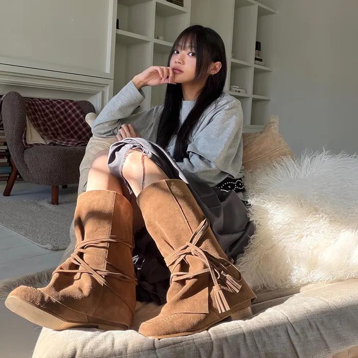 WRAPAROUND TASSEL BOOTS COCOA