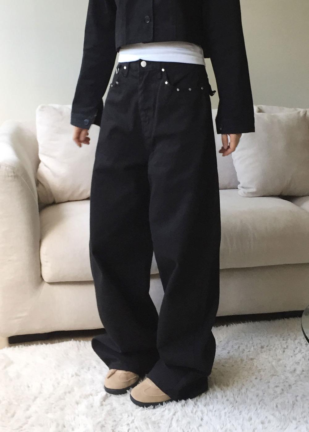 할리 찡 와이드 코튼 팬츠(Black)