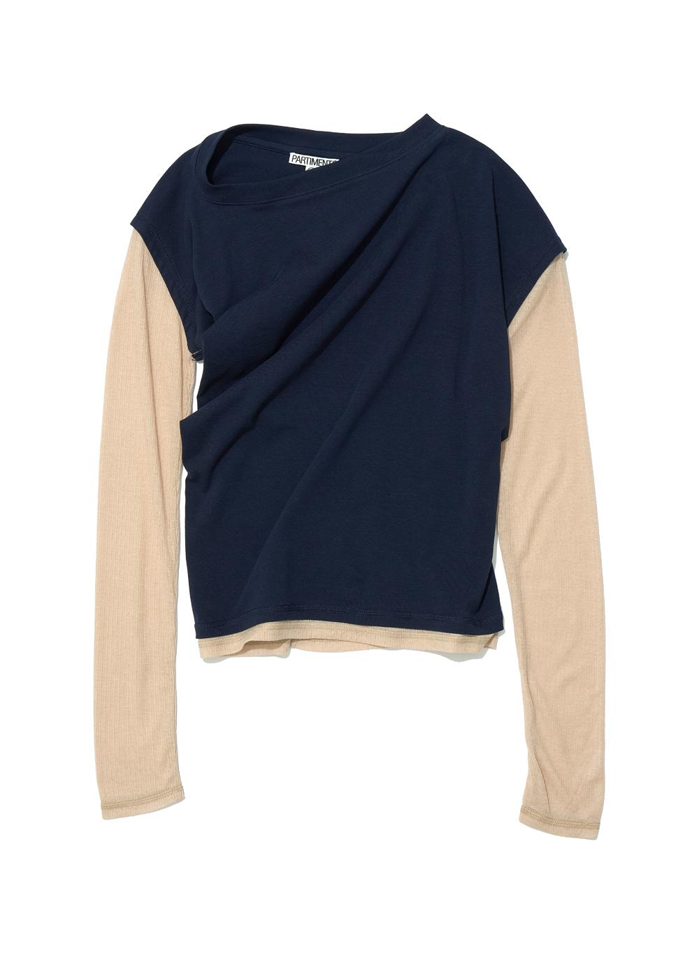 [WOMEN] ALL-IN-ONE UNBALANCED DRAPE TOP_NAVY