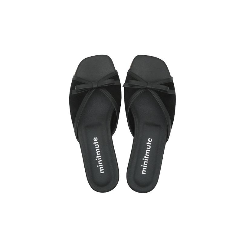 ribbon slipper - suede black
