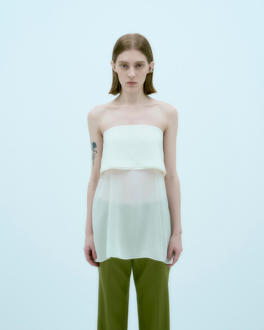 [5월 14일 예약 발송] NAHN layered silk dress top Ivory