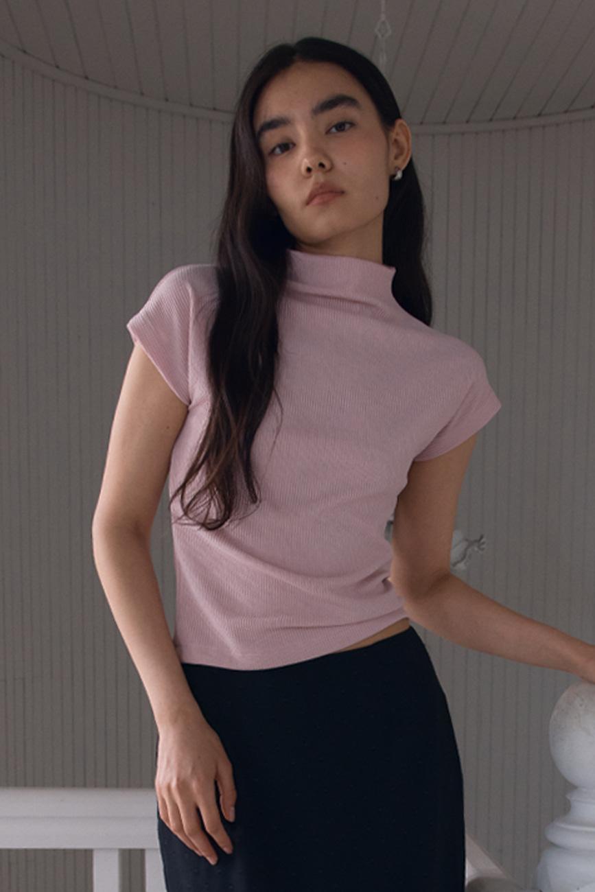 Half-neck Rib Top (Light Pink)