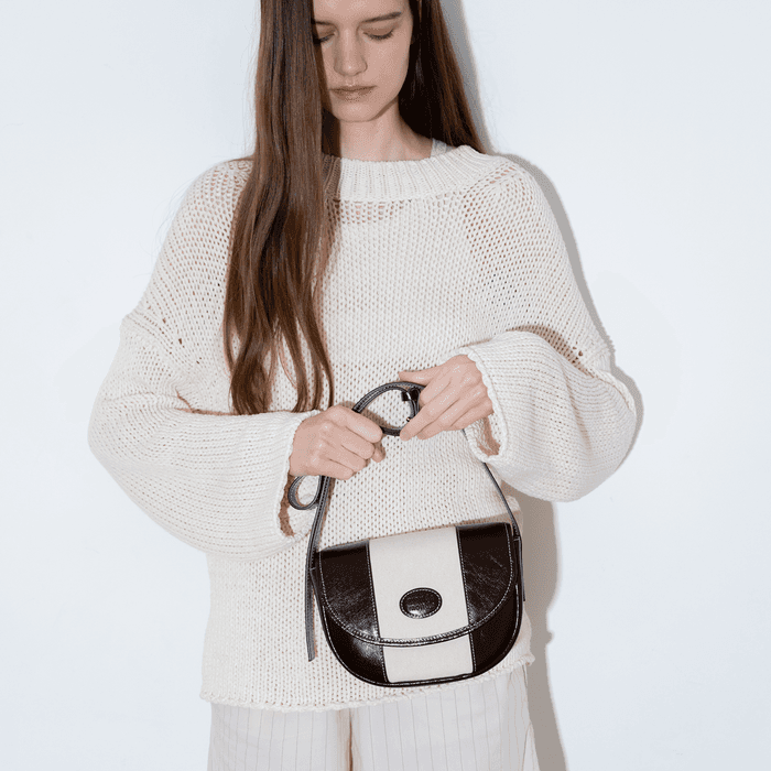 Classic leather half moon canvas bag (2colors)
