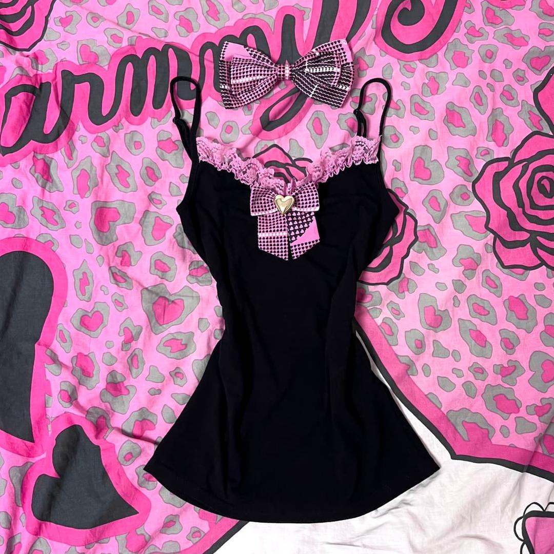 MA*RS마즈 아게하 하트체크 리본 레이스 슬리브리스 히메갸루 핀터 대장 | 후루츠패밀리