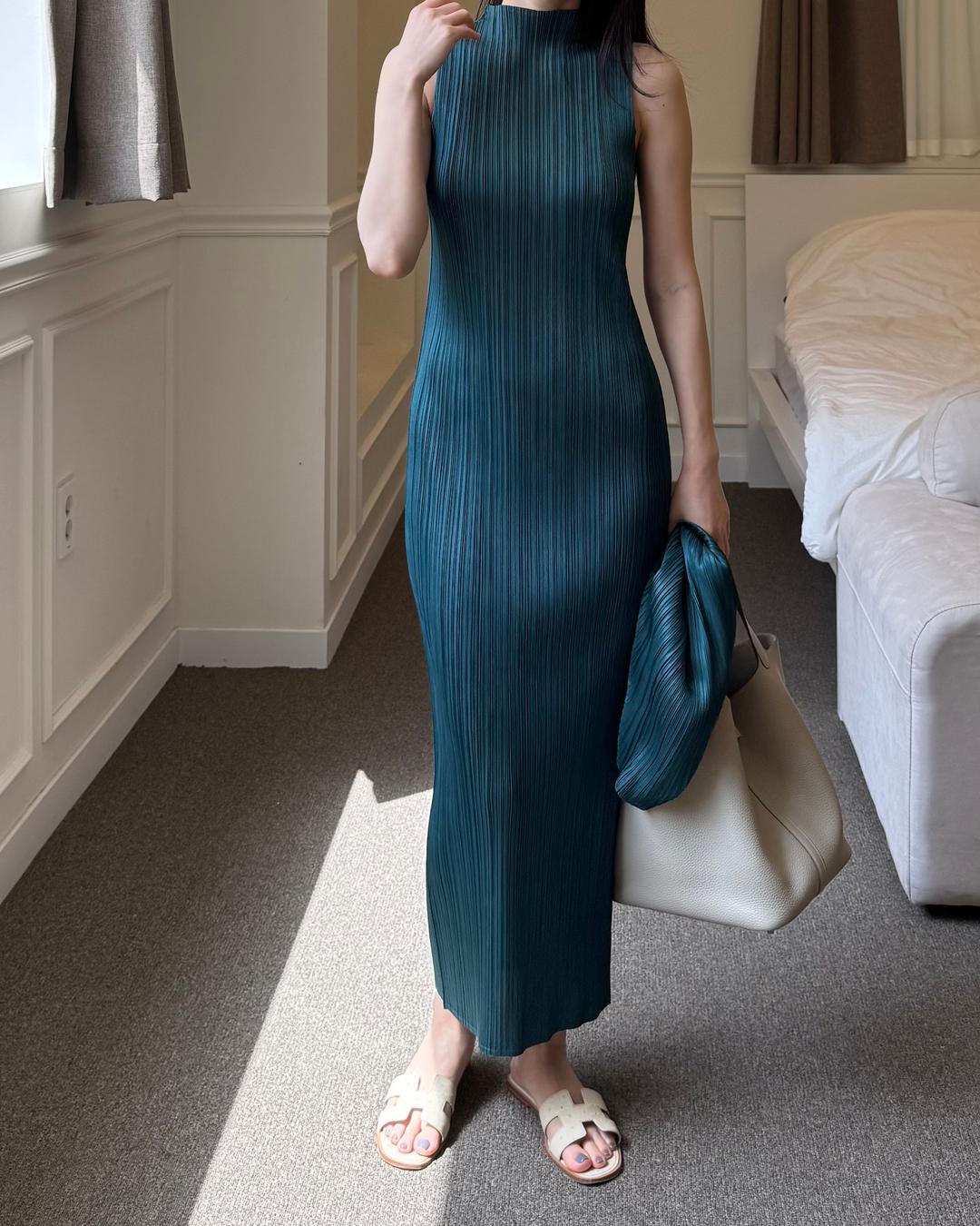 Pleats june dress - viridian