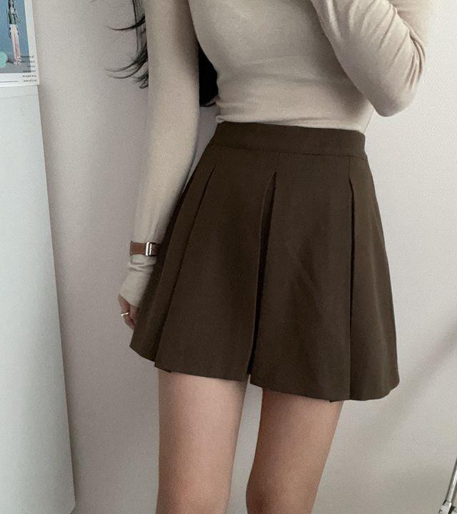 [겨울도톰/바지안감] 모직 플리츠 밴딩 미니스커트 (3color)_몽그라미