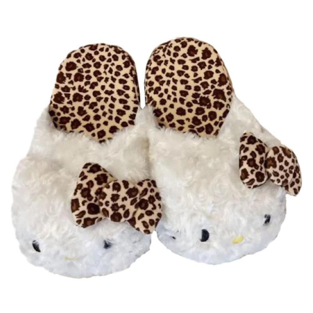 산리오 헬로 키티 호피 실내화 겨울 인형 면 슬리퍼, 편안하고 따뜻한 미끄럼 방지, 가정용 신발, 크리스마스, 생일 선물