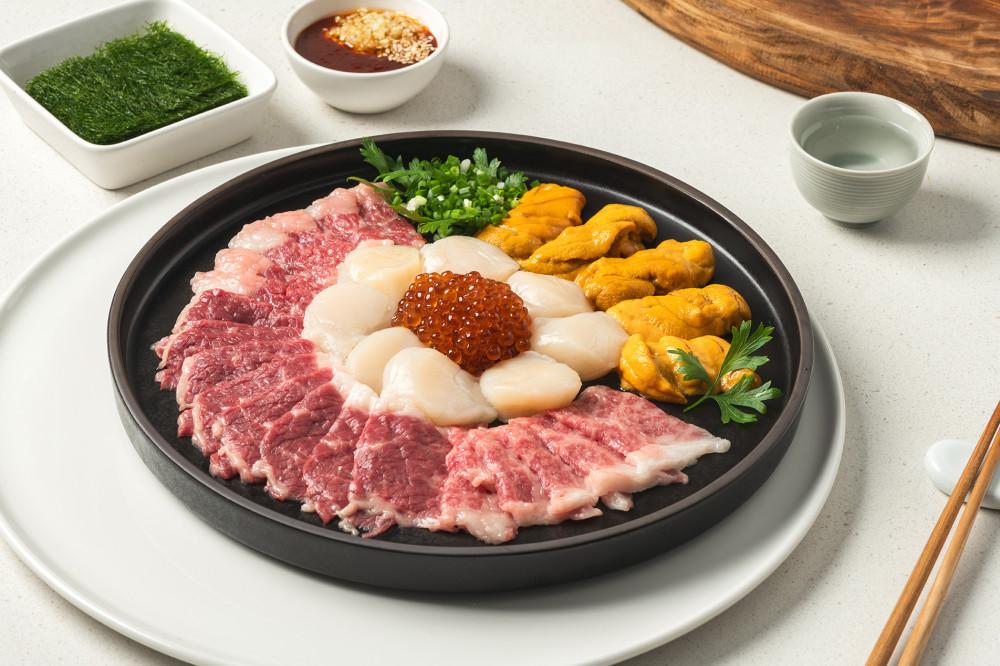 [생차돌박이삼합] 한우 1++생차돌박이삼합, 생차돌박이, 차돌박이육회, 차돌박이삼합, 홈마카세, 차돌박이육회, 차돌박이삼합,생우니,관자회,우니 [원산지:국산]