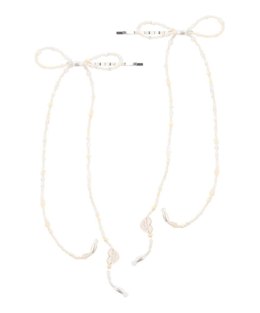 [MMMI] Beaded Bow Hair Pins (Set of 2) 리본 헤어핀