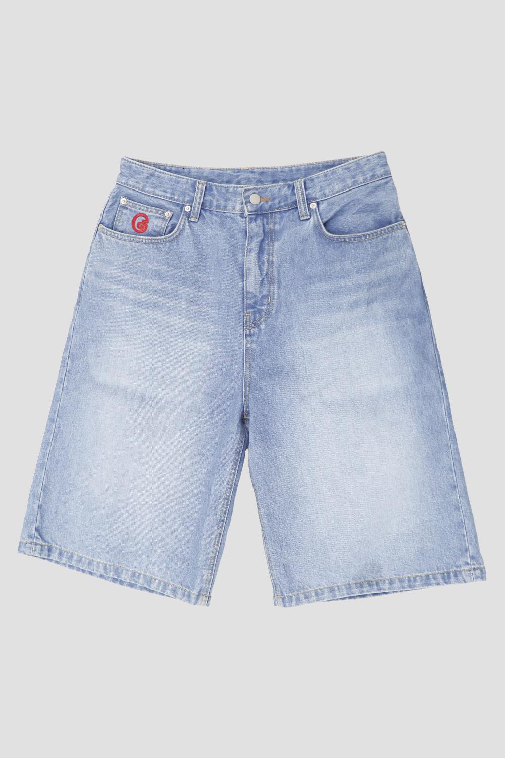G Logo Denim Shorts - Light Blue