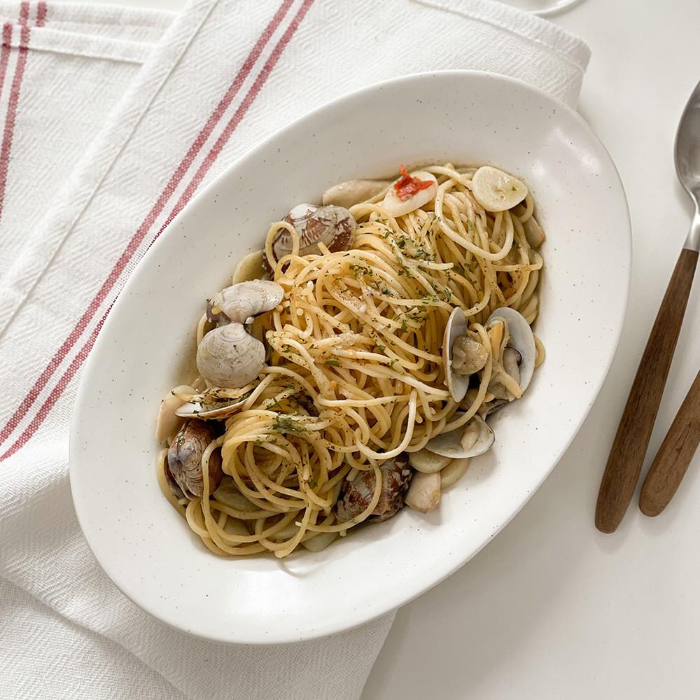 [원키친몰] 바닐라 오발 타원 도자기 파스타볼 S