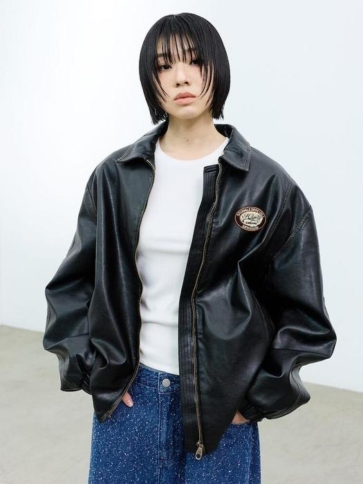 (UNISEX) 등판 자수 레더 블루종  블랙 (MS6239A275)