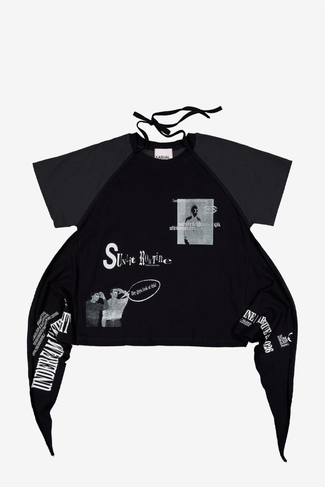 Graphic Hybrid Halter T-shirt Black