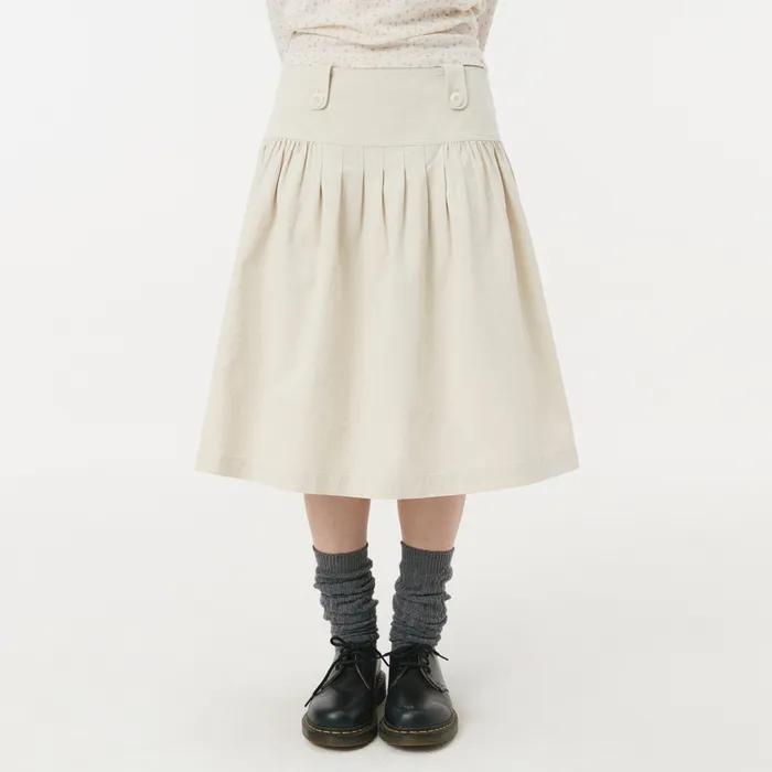 PLEATED COTTON MIDI SKIRT, BEIGE