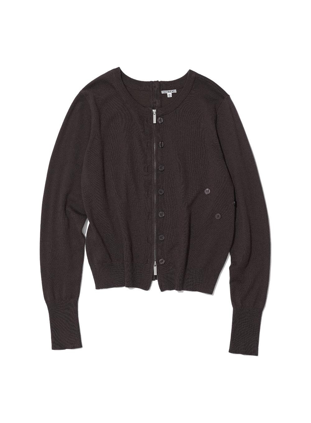 [WOMEN] 2WAY ASYMMETRIC KNIT CARDIGAN_BROWN