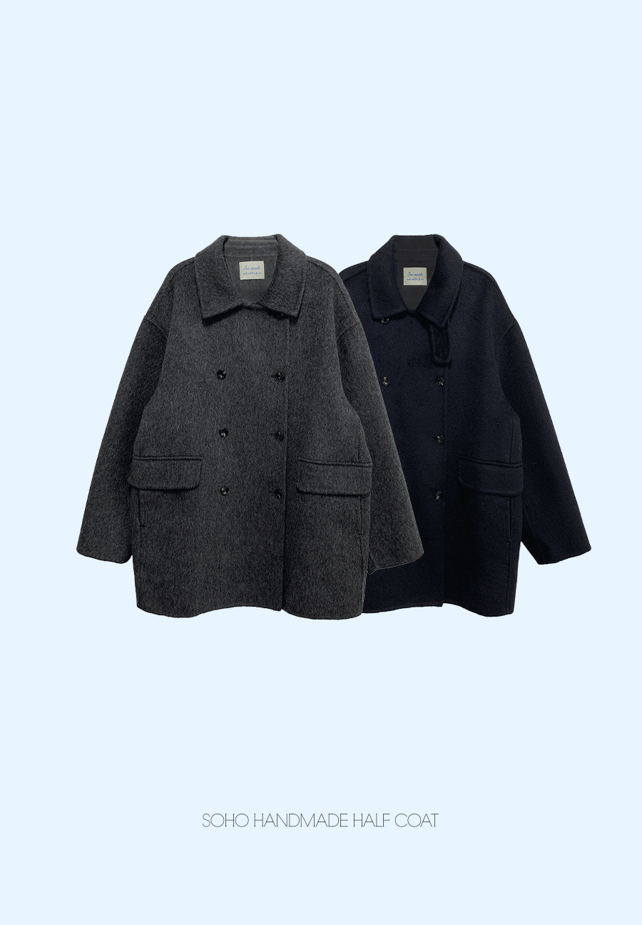 [울70/made/1차바로배송] 소호 핸드메이드 울 하프 코트 2color