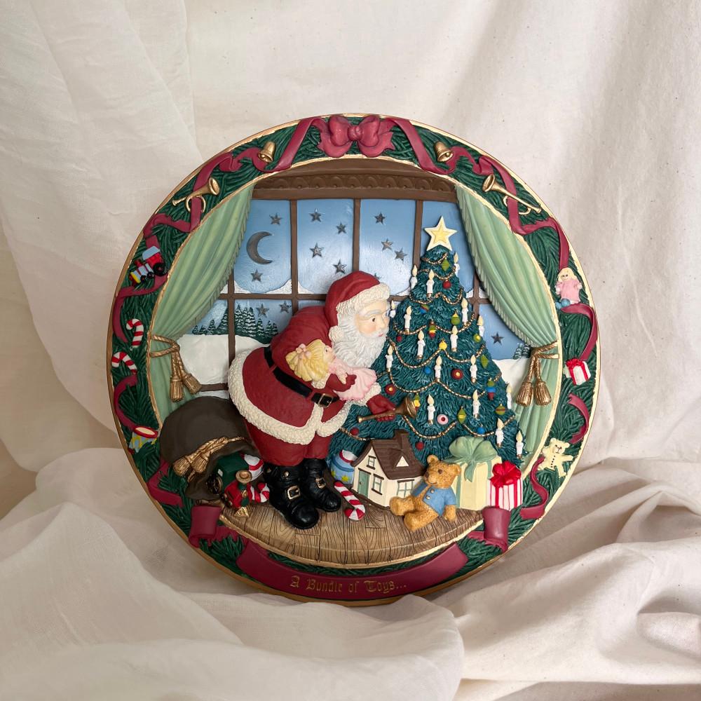 [중고]빈티지 한정판 크리스마스 산타할아버지 트리 3D 입체접시 클리프잭슨 라이트플레이트 스탠드램프조명 리얼앤틱카페인테리어 스튜디오촬영소품 (Christmas Lighted Plate)