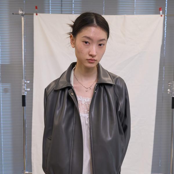 Leather Two Way Blouson (Charcoal)