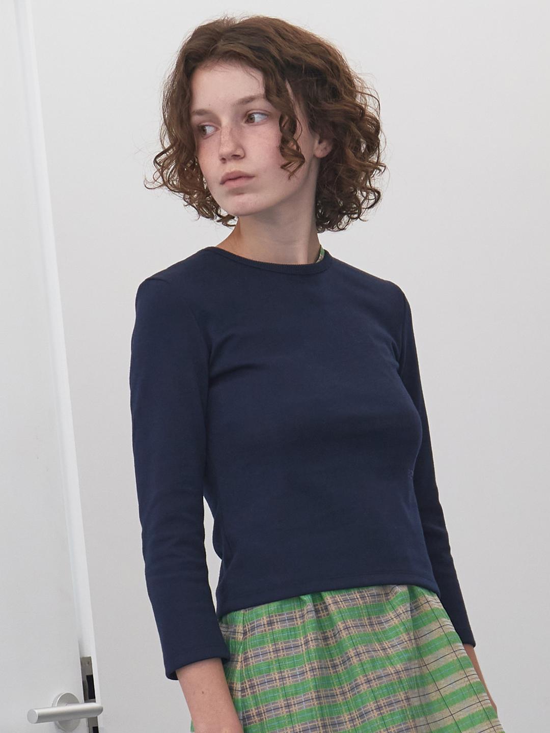 베이직 3/4 슬리브 셔츠 (Navy)