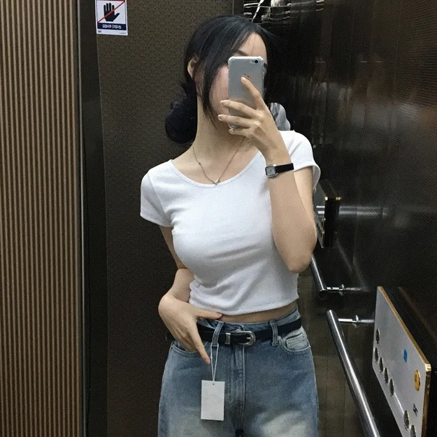 [인생핏...🤍] 프롬 골지 유넥 크롭 반팔티 - t