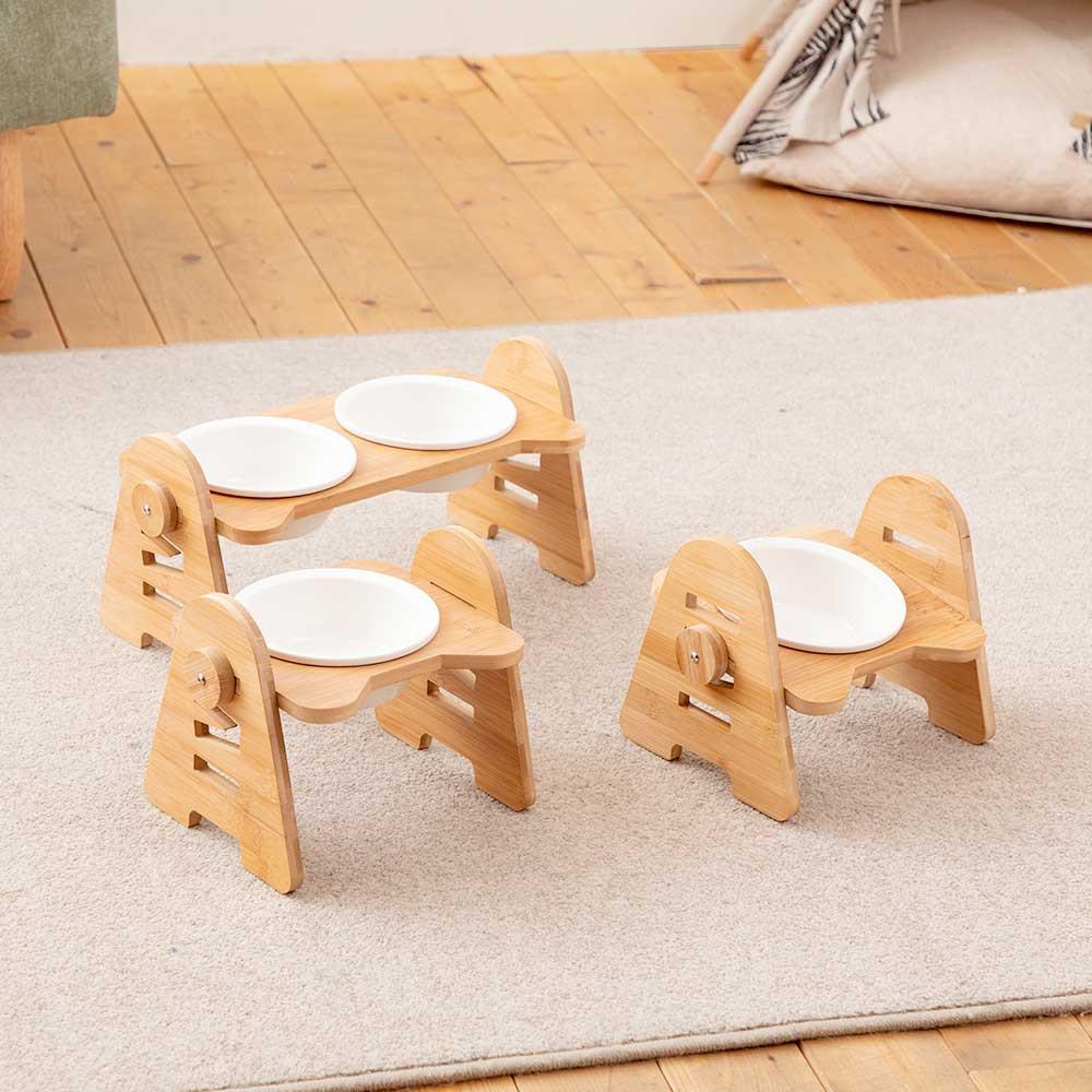 강아지밥그릇 높이조절 세라믹 소형견 원목 식탁