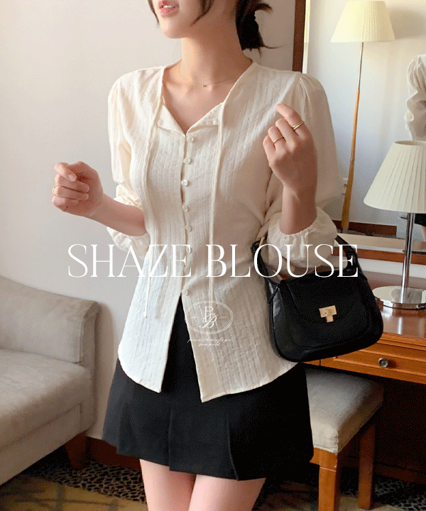 퍼빗 단독) 쉐이즈 허리보정 자개단추 블라우스 - 3color