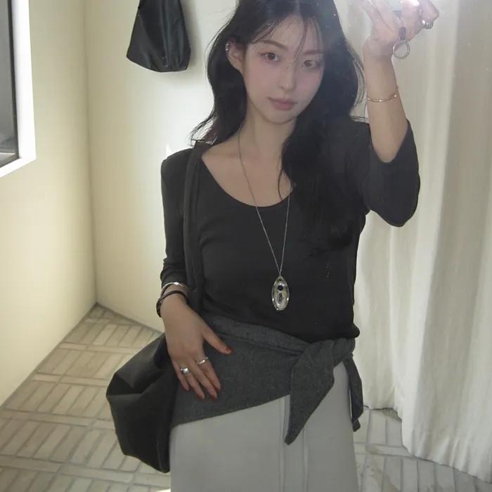 Reversible 3/4 Sleeve Tee_Charcoal