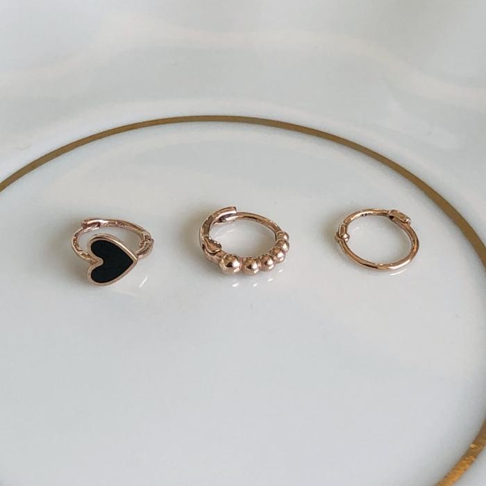 14k 블랙하트 미니볼 원터치 3pcs세트