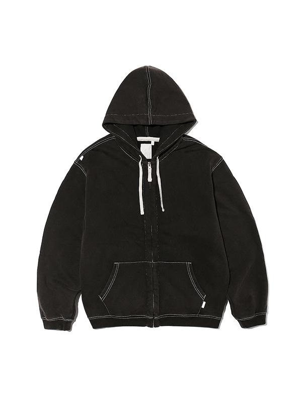 WASHED ZIP UP HOODED SWEATSHIRT BLACK