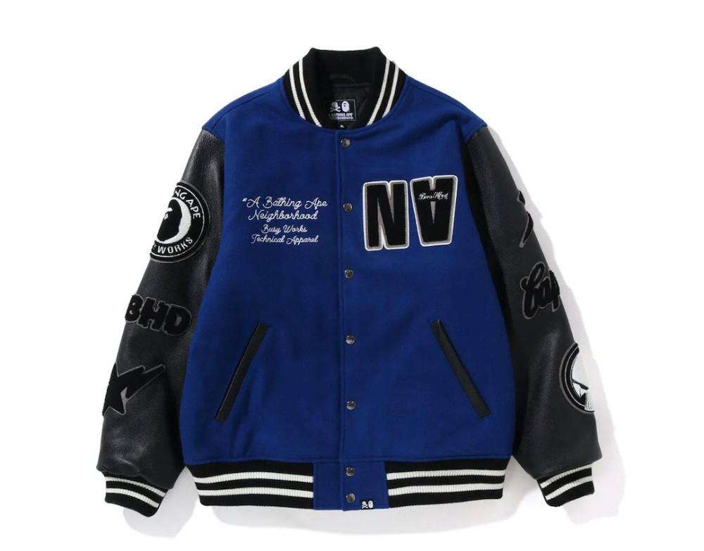 fw23 네이버후드 베이프 바시티 자켓 BAPE x Neighborhood Varsity Jacket Blue Black