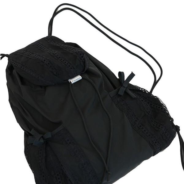 Patched lace hoodie bag / black