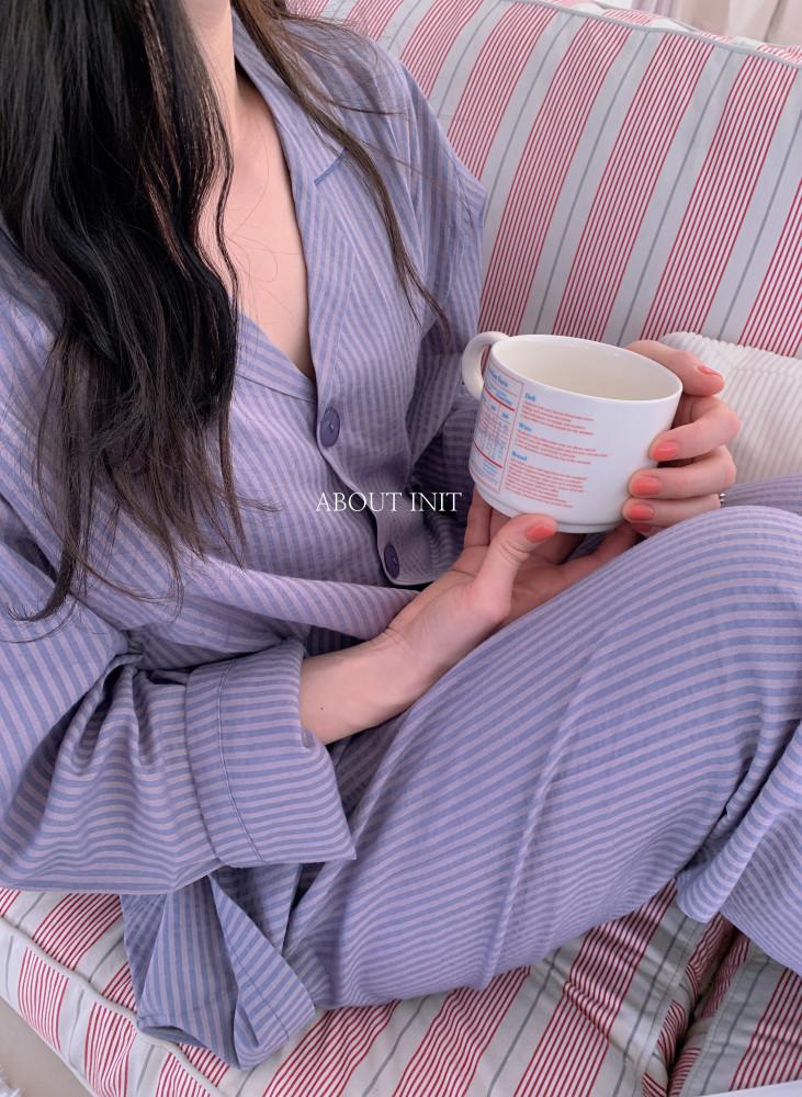 [3xl까지]여름긴팔잠옷 스트라이프 잠옷 2xl 부들부들 보라색 얇은 커플잠옷빅사이즈
