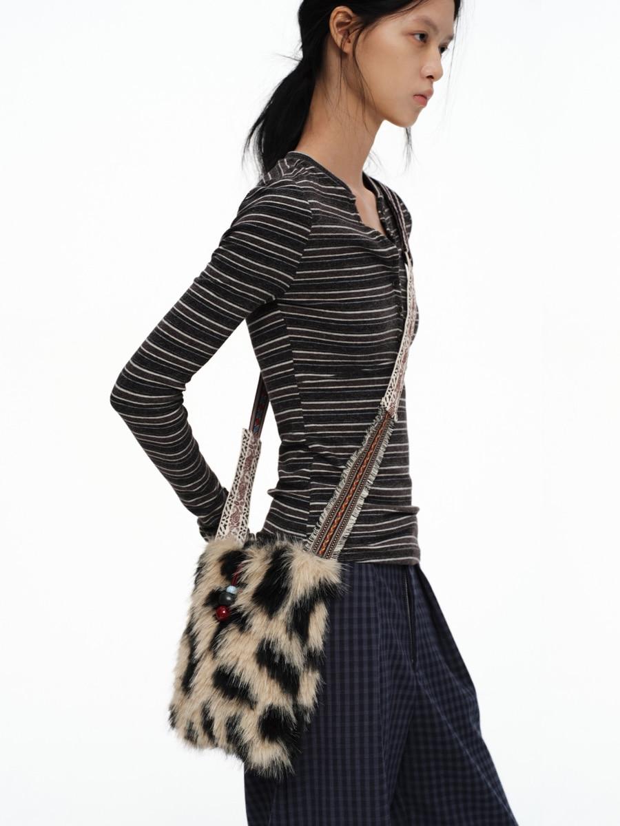 OINIMI Leopard Fur Mini Cross Bag