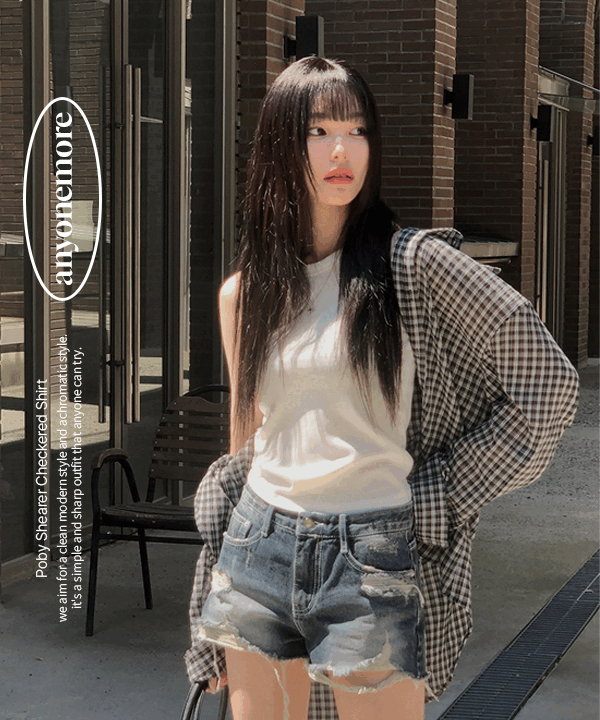 애니원모어 포비 시어서커 체크 셔츠 (3color)