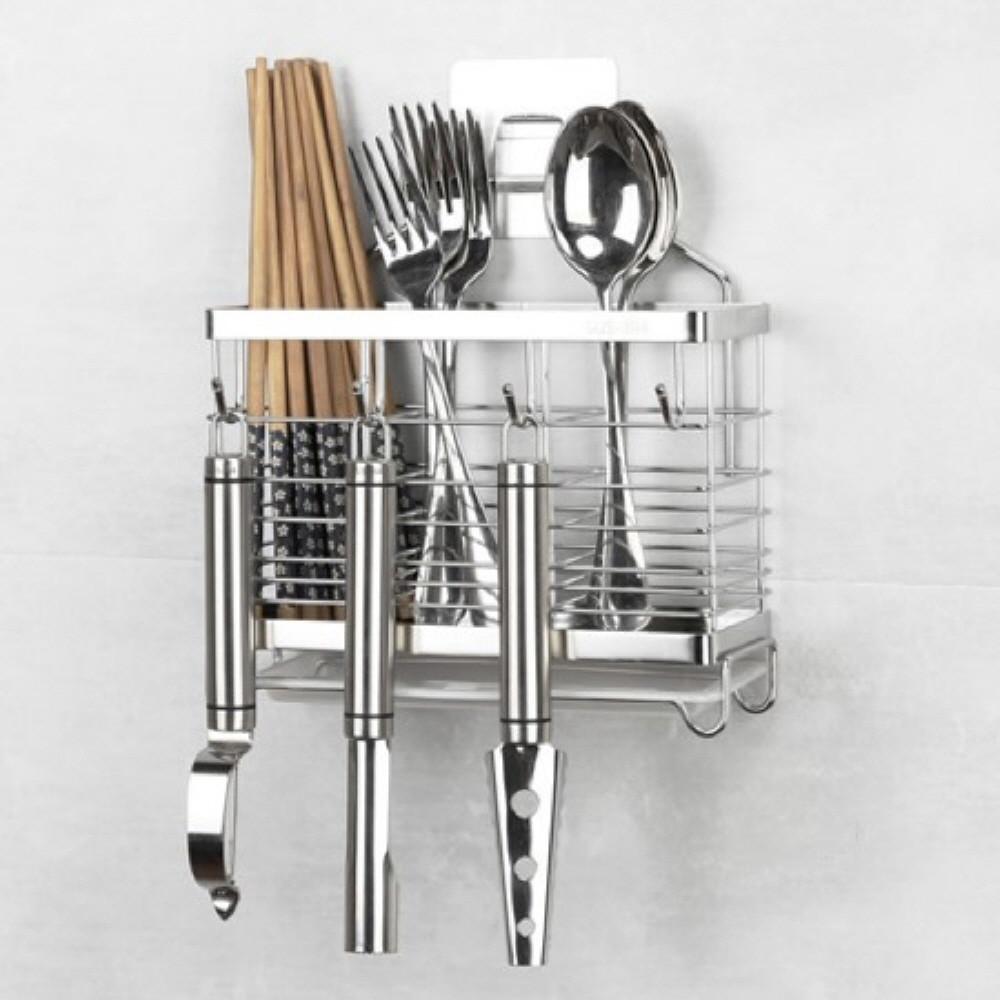 부착식 물빠짐 스텐수저통 걸이형 조리도구통 수저정리함