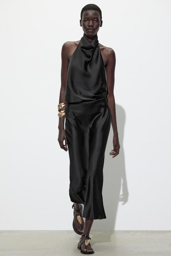 새틴 홀터넥 탑