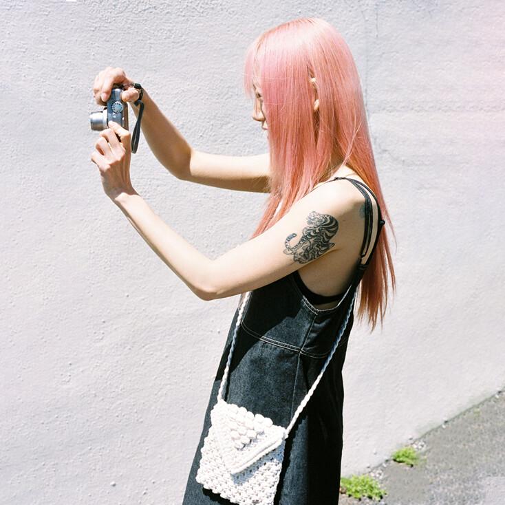 크로셰 크로스 니트 백 아이보리